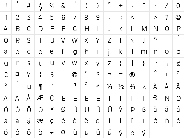 AntiqueOlive Light  glyph index