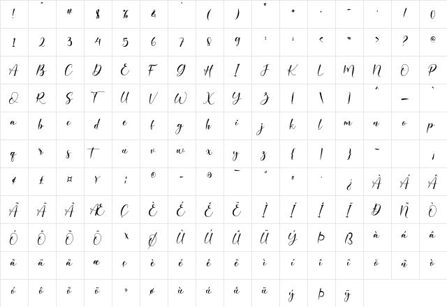 Kinsley Regular  glyph index
