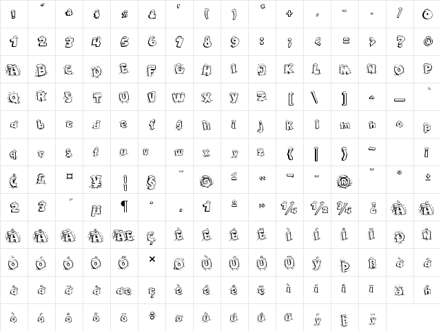 Maple 3 Cartoon Regular  glyph index