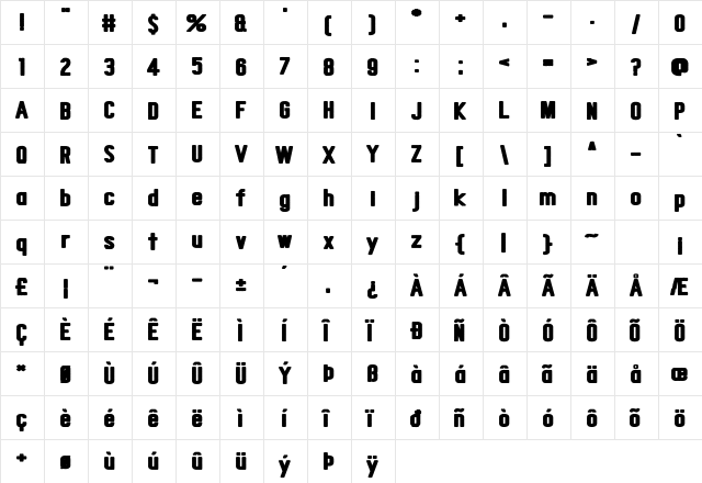 Snow Deep Regular  glyph index