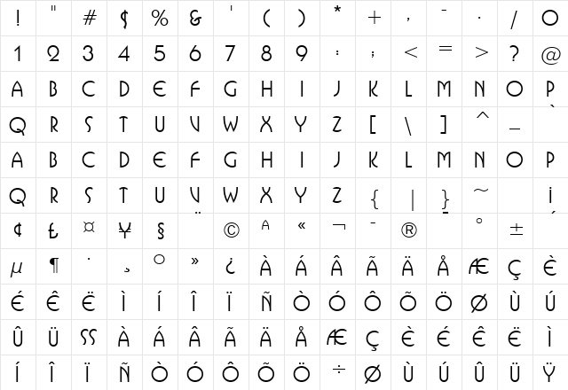 Busorama Md BT Medium  glyph index