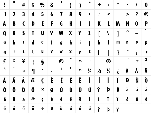 Tempo-CondensedHeavy Heavy  glyph index