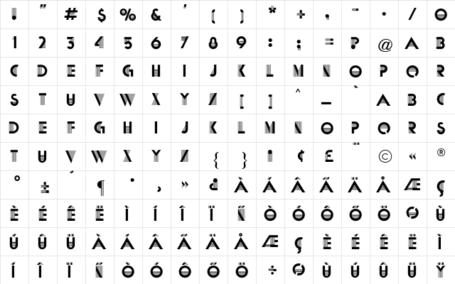 Matra CG Regular  glyph index