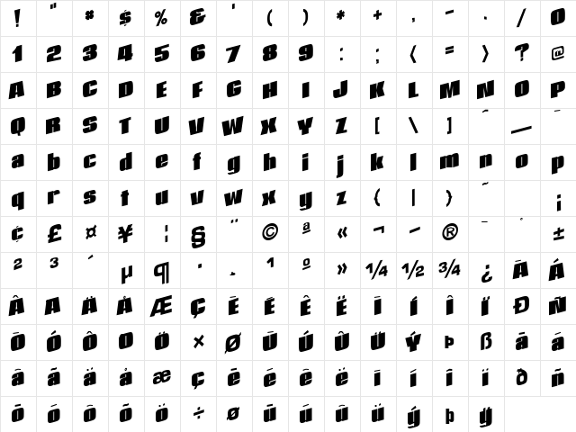 AfterLife113 Regular  glyph index