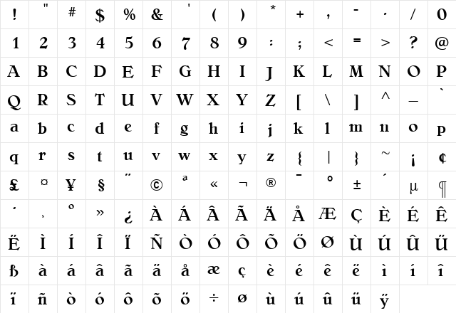 BelliniMedium Regular  glyph index