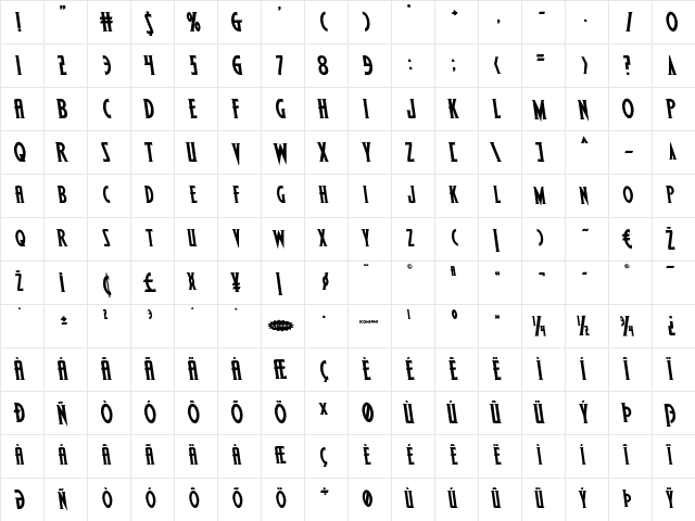 Wolf's Bane II Semi-Leftalic Italic  glyph index
