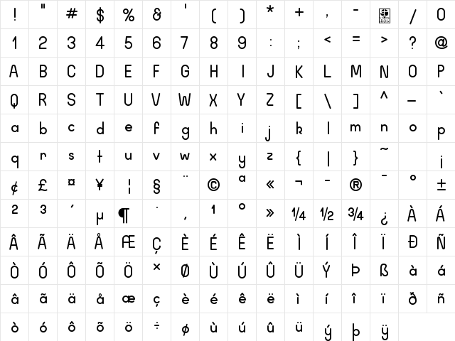 Wida Round Demo Regular  glyph index