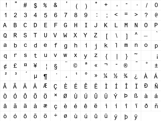 Arial Monospaced MT Std Regular  glyph index
