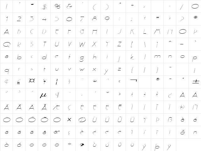 Gaston Extended Italic  glyph index