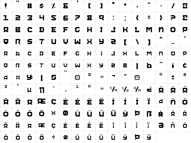 Airacobra Light Light  glyph index