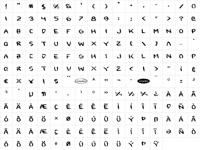 2Toon Expanded Expanded  glyph index