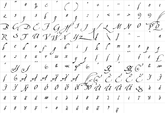 Aquiline Regular  glyph index