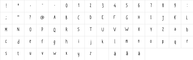 Claudia Handwriting Regular  glyph index