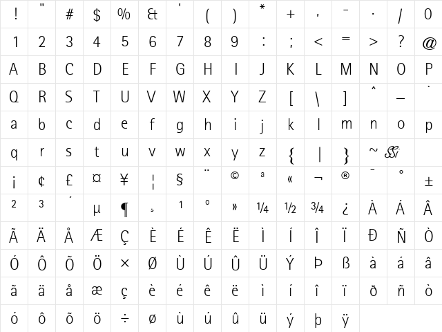 Libre SansSerif Light SSi Light  glyph index