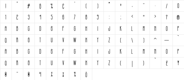 PHILBROOK Regular  glyph index