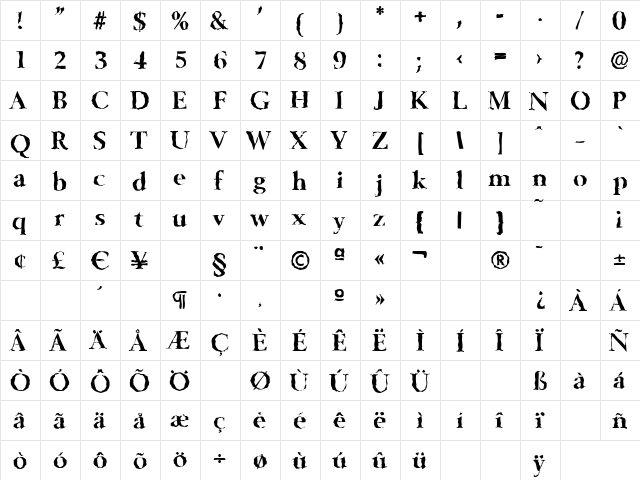 BelfastRandom Bold  glyph index