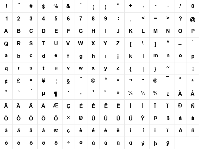 Utsaah Bold  glyph index