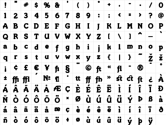Merkin Regular  glyph index