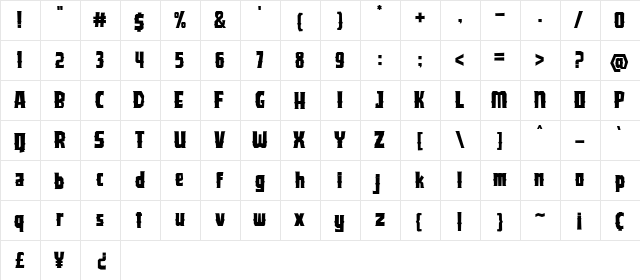 Jackster Regular  glyph index