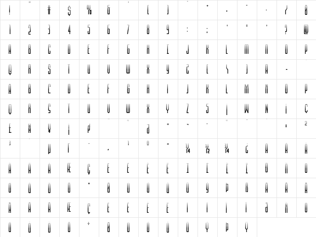 Blue Cobra Halftone Regular  glyph index