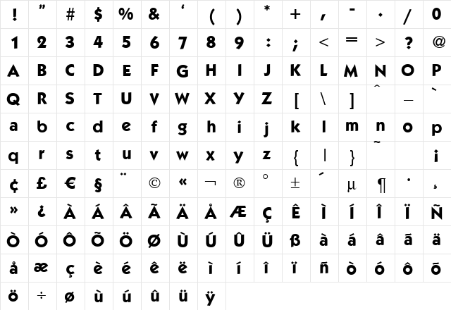 K792-Geometrical Bold  glyph index