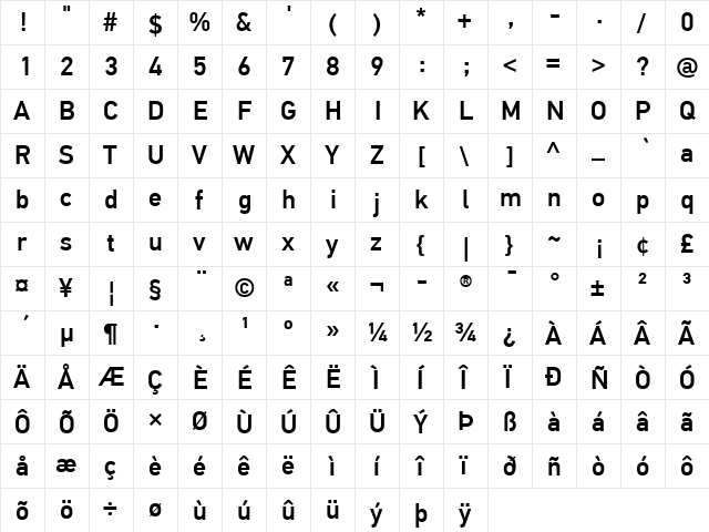 PF DinText Pro Medium  glyph index