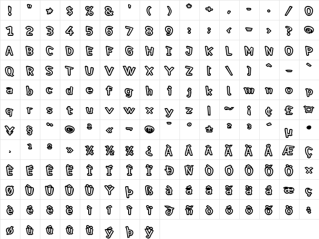 BluePx Medium  glyph index