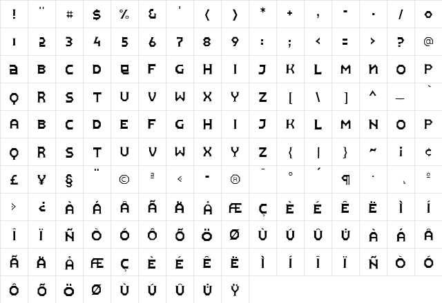 Pullman Medium  glyph index