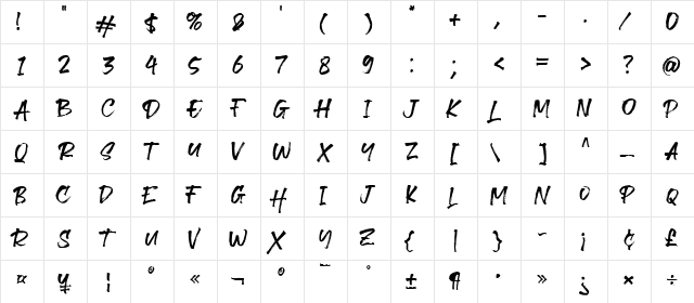 Revnosa Regular  glyph index
