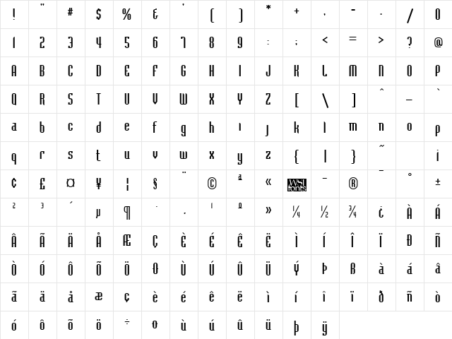 Baccus Regular  glyph index