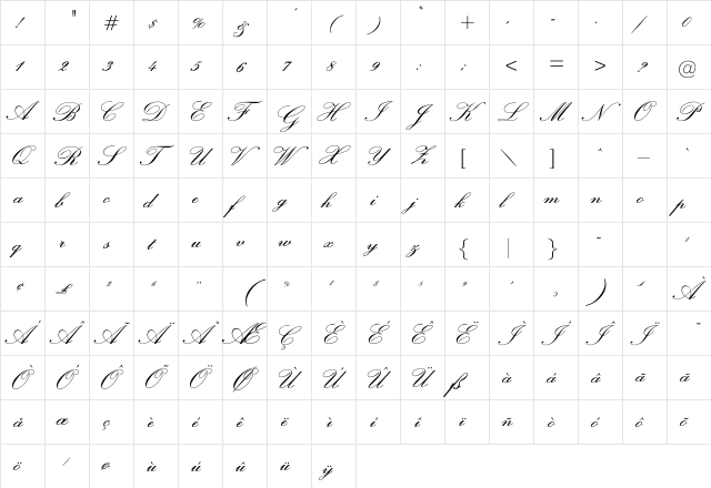 Ecstatic Regular  glyph index