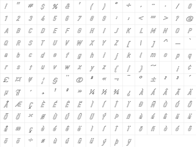 Din Kursivschrift BreitGhost  glyph index