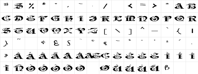 JabaCaps105 Regular  glyph index
