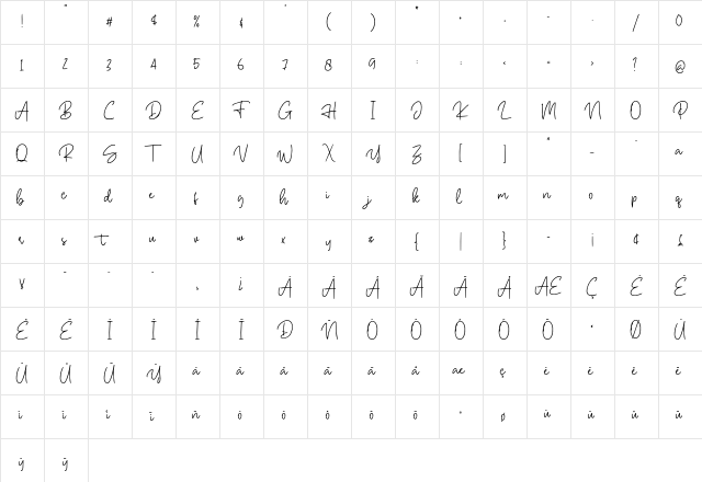 Hallywood Regular  glyph index