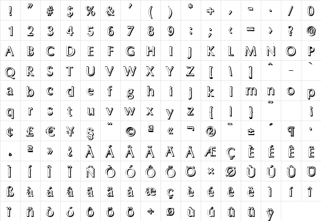 EricBeckerShadow-Medium Regular  glyph index