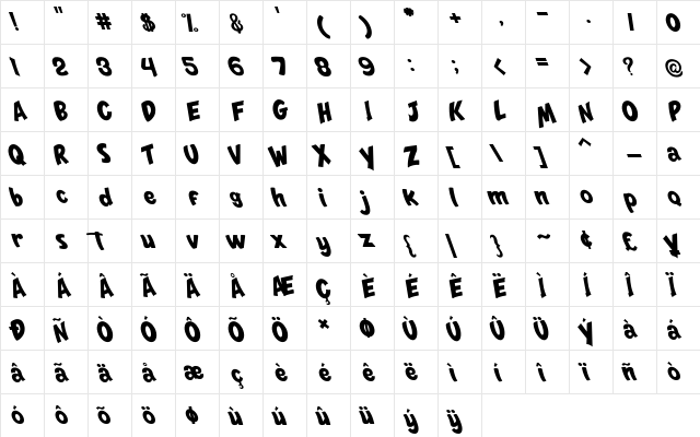 Monsterize Oblique  glyph index