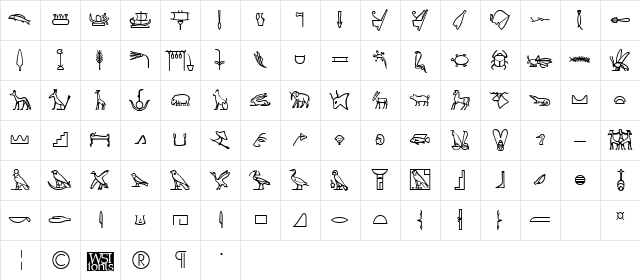 KingTut2 Regular  glyph index