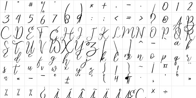 Angellyne Regular  glyph index