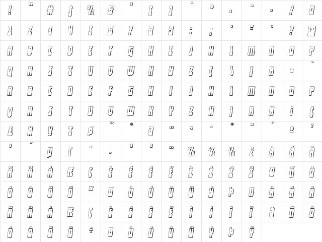 Elastic Lad 3D Expanded Italic Regular  glyph index