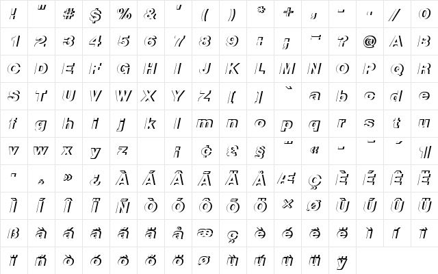 NimbusSanDBlaItaRe1 Regular  glyph index