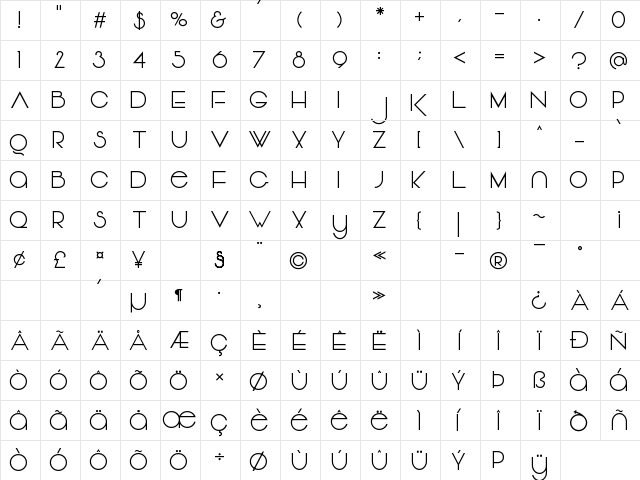Vonique 64 Regular  glyph index