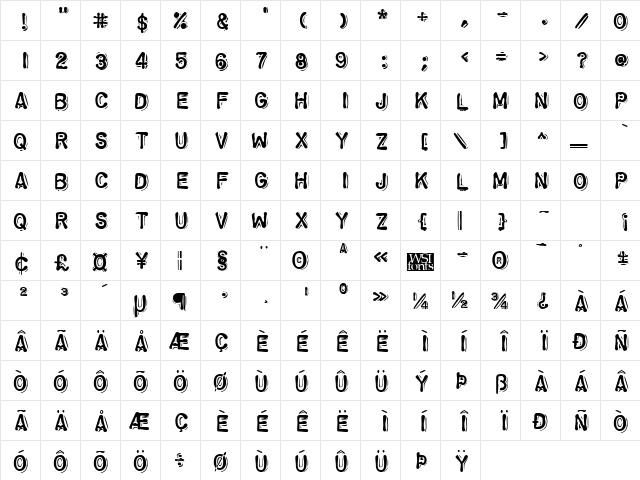Vacuform Regular  glyph index