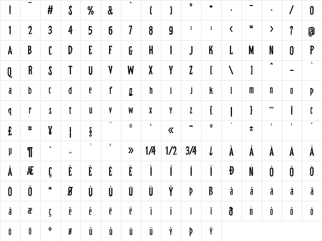 Grewmoon Demo Regular  glyph index