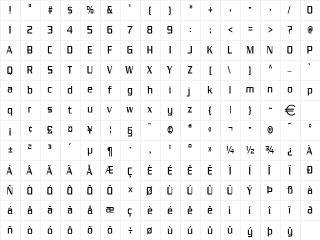 ChaneyThin Normal  glyph index