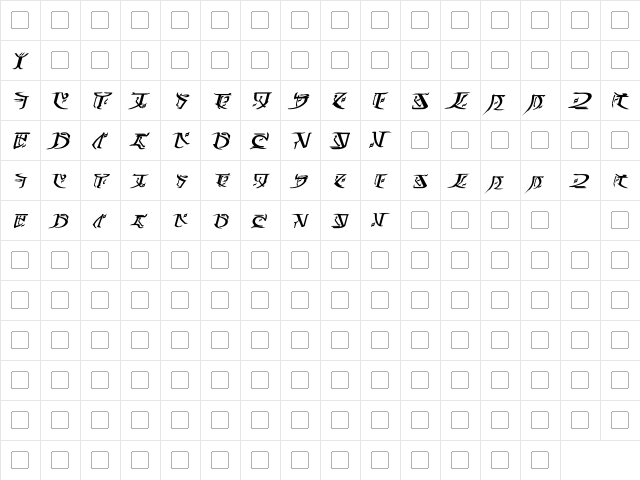 Falmer Bold Italic  glyph index