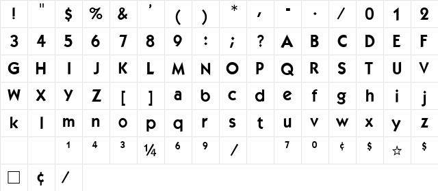 KabelBold Regular  glyph index