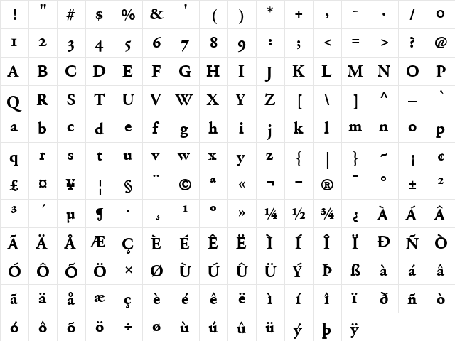 AdobeGaramondOldstyleFigures Bold  glyph index