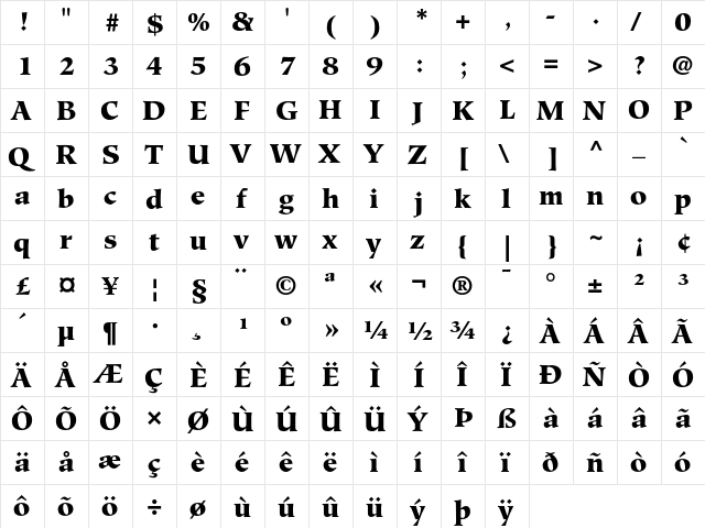 Hiroshige Black  glyph index