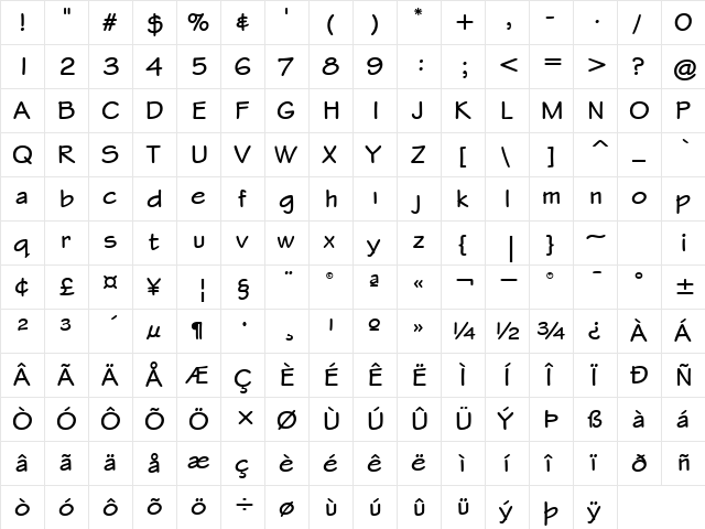 Stylus ITC TT Bold  glyph index