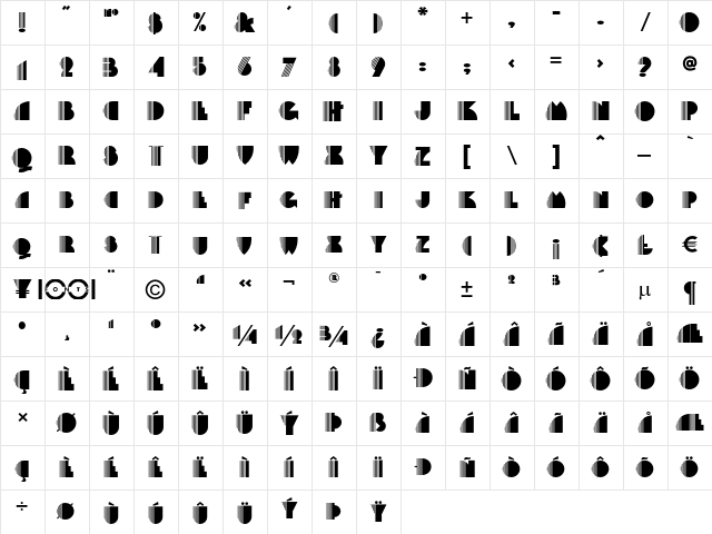 Backstage Pass NF Regular  glyph index